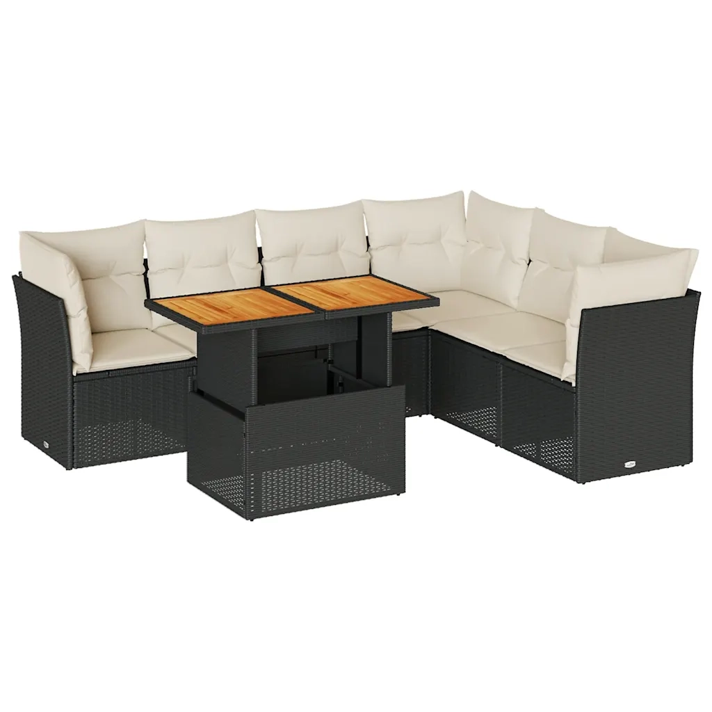 Set Divani da Giardino con Cuscini 7pz Nero Polyrattan 3326933