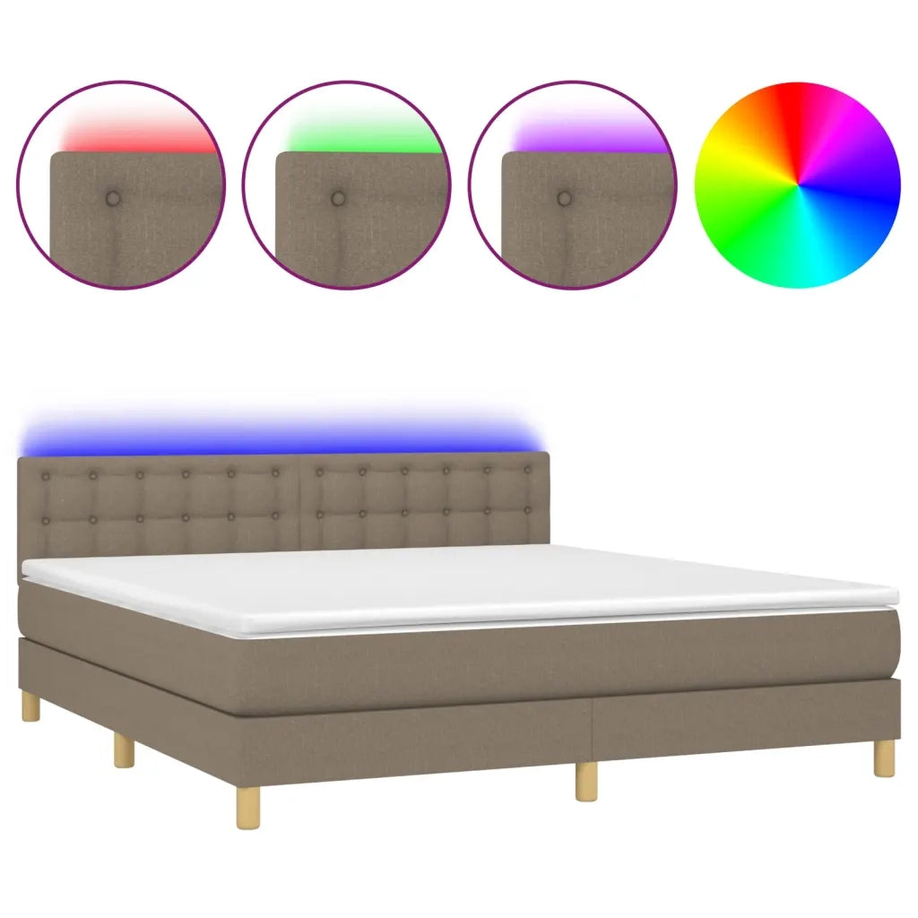 Letto a Molle con Materasso e LED Tortora 160x200 cm in Tessuto 3134049
