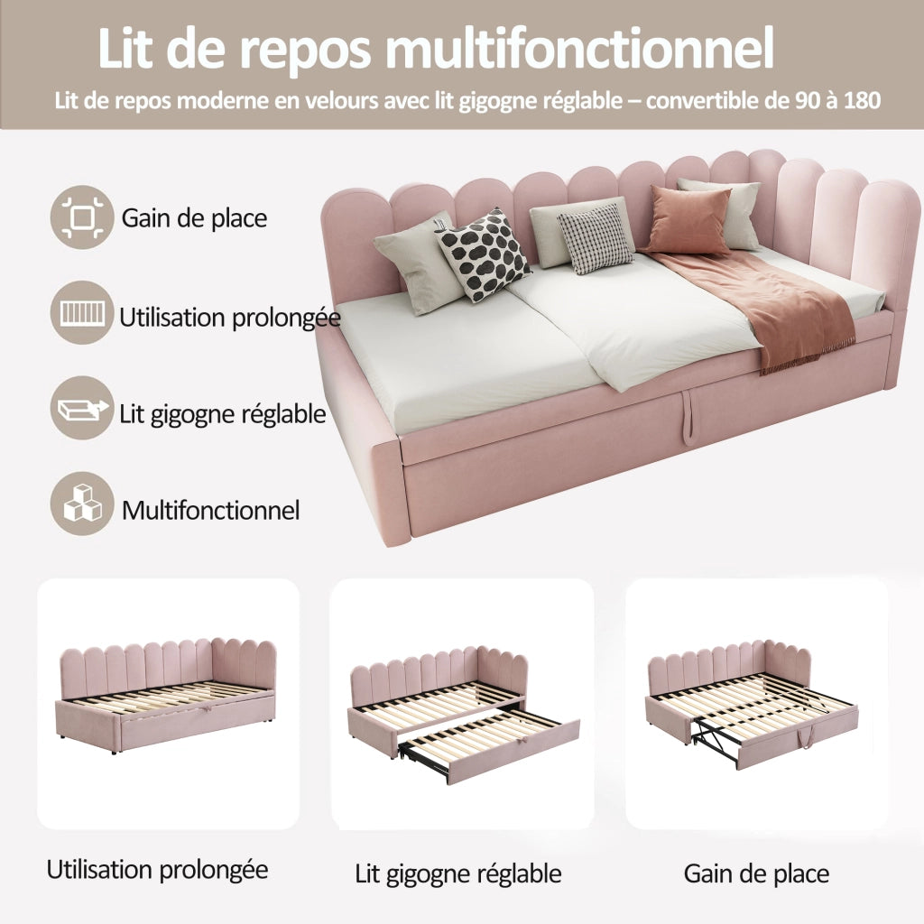 divano letto imbottito rosa 90 x 200 cm
