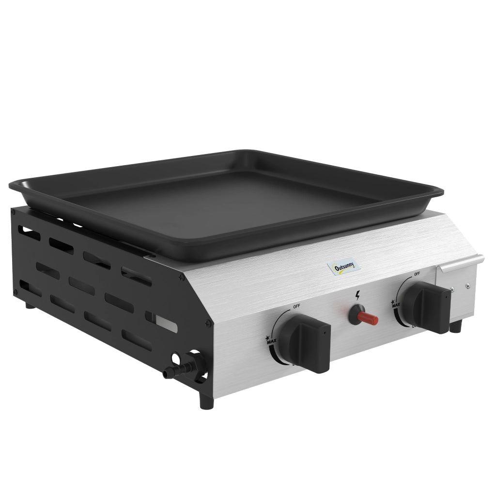 Piastra Barbecue a Gas con 2 Bruciatori, Piano Antiaderente e Potenza 4.8kw, Argento
