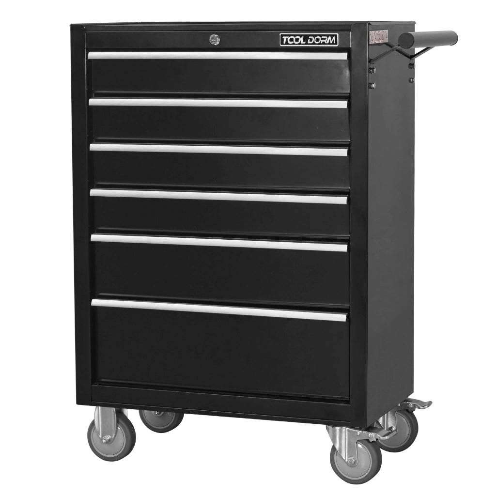 Mobile contenitore con 7 cassetti, ruote e serratura, in metallo - 66×38×82 cm - nero