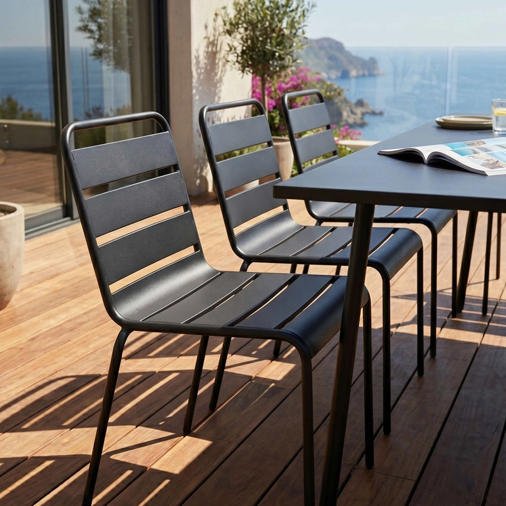 Oviala - Tavolo da giardino e 8 sedie in metallo Nero