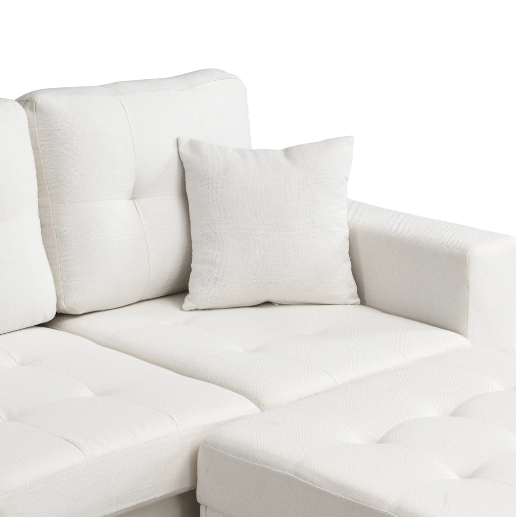 Divano angolare modulare a L con pouf contenitore; LED; USB e Type-C; beige; 253 cm