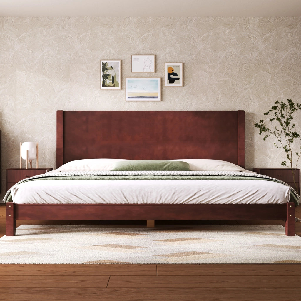 Letto a piattaforma 180x200 - Zephmum- con testiera e rete a doghe, marrone