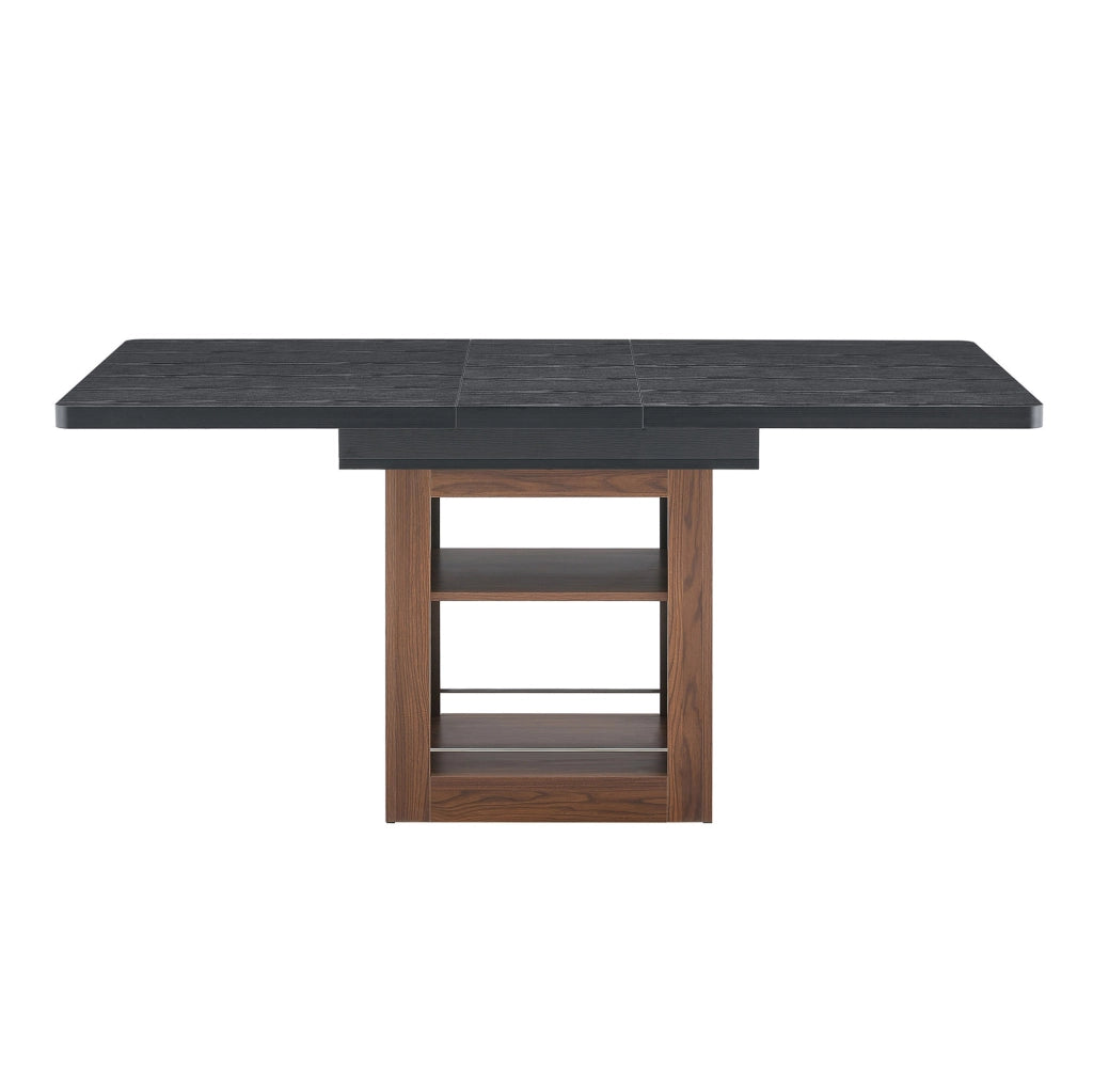 Tavolo da pranzo allungabile con ripiano, piano effetto legno nero, struttura color noce, 130-160 cm