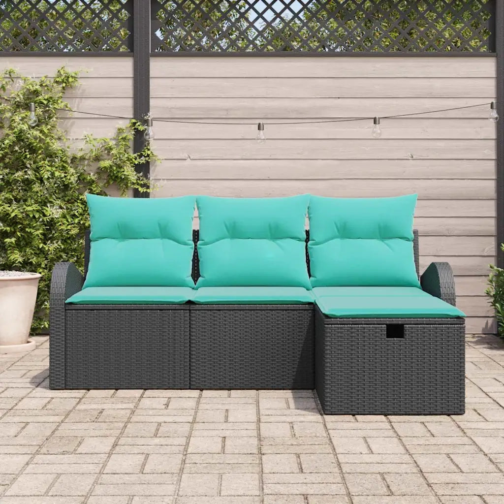 Set Divano da Giardino con cuscino 4 pcs Nero polyrattan 3360387