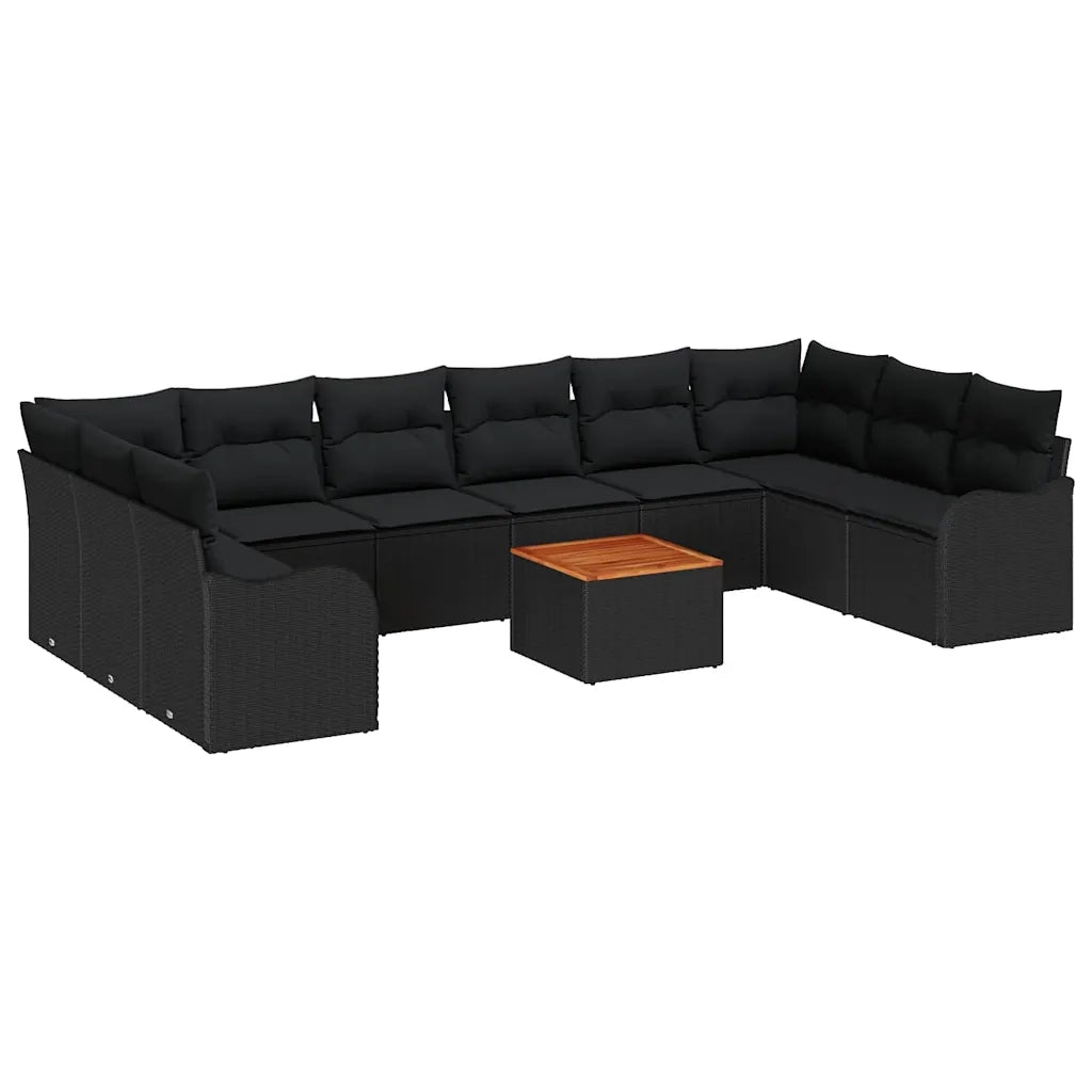 Set Divano da Giardino con cuscino 10 pcs Nero polyrattan