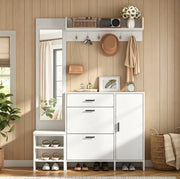 Mobile guardaroba da ingresso con scarpiera; specchio e panca; 140 ¡Á 30 ¡Á 200 cm; MDF bianco