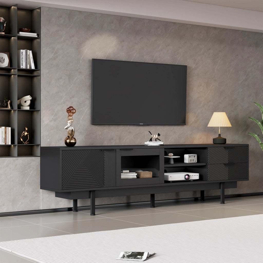 MOBILE TV 200x40x50,5 cm Nero in Truciolare con 2 ante e 2 cassetti