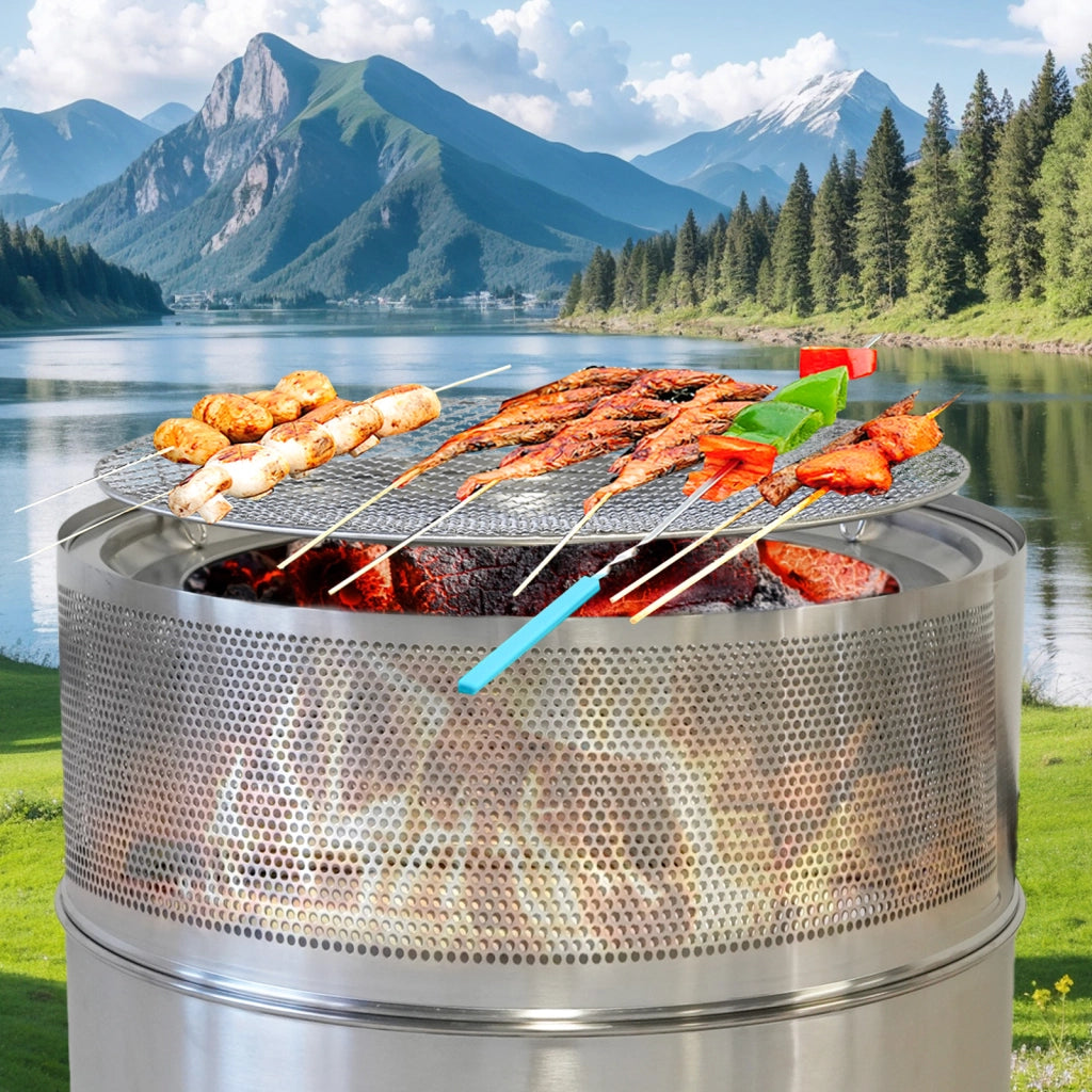 Braciere a basso fumo portatile in acciaio inox argento con diffusione del calore a 360° per esterni