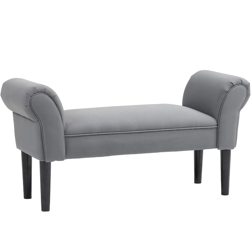 Panca imbottita 102x36x51 cm in MDF con piedi in legno massello grigio scuro