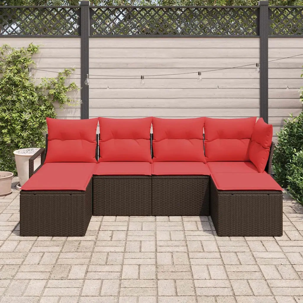 Set di divani con cuscino 6 pcs Marrone e Rosso polyrattan 3355163