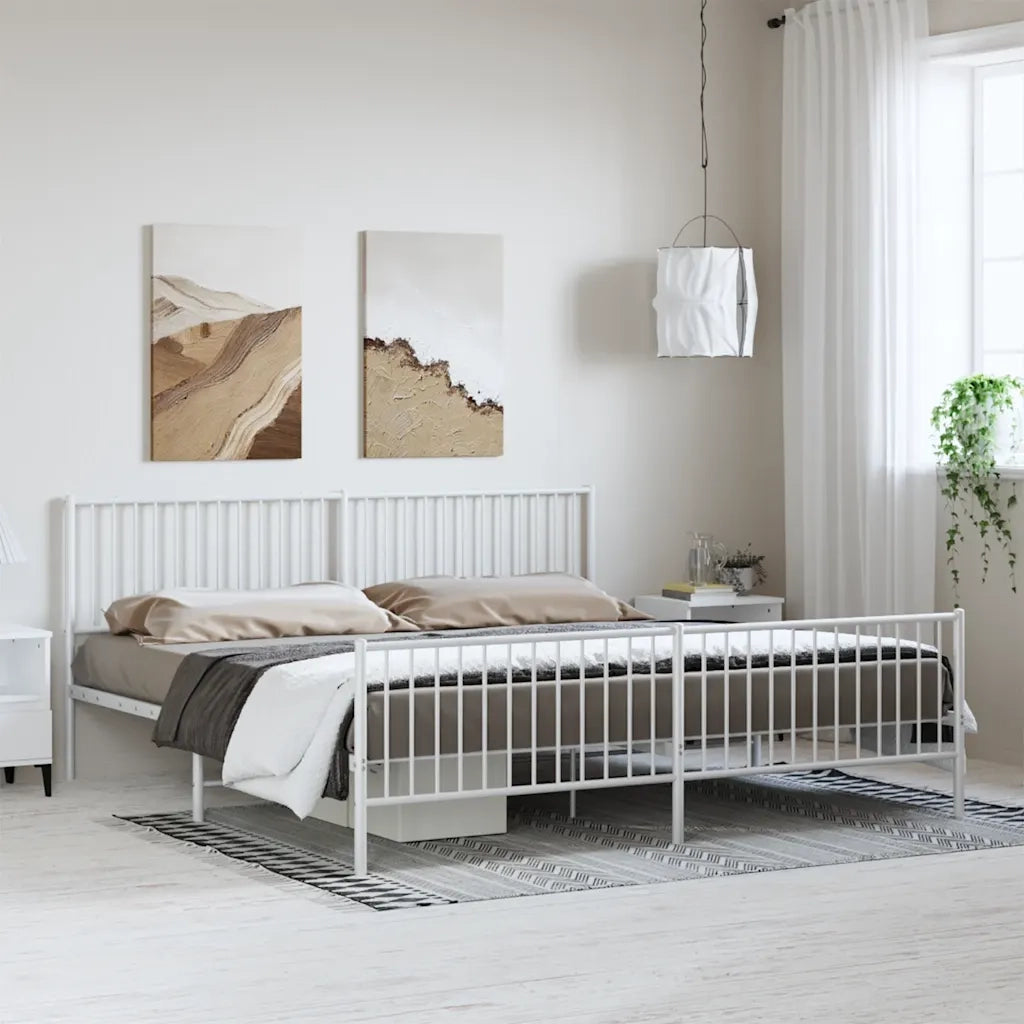 Giroletto con Testiera e Pediera Metallo Bianco 193x203 cm 350955
