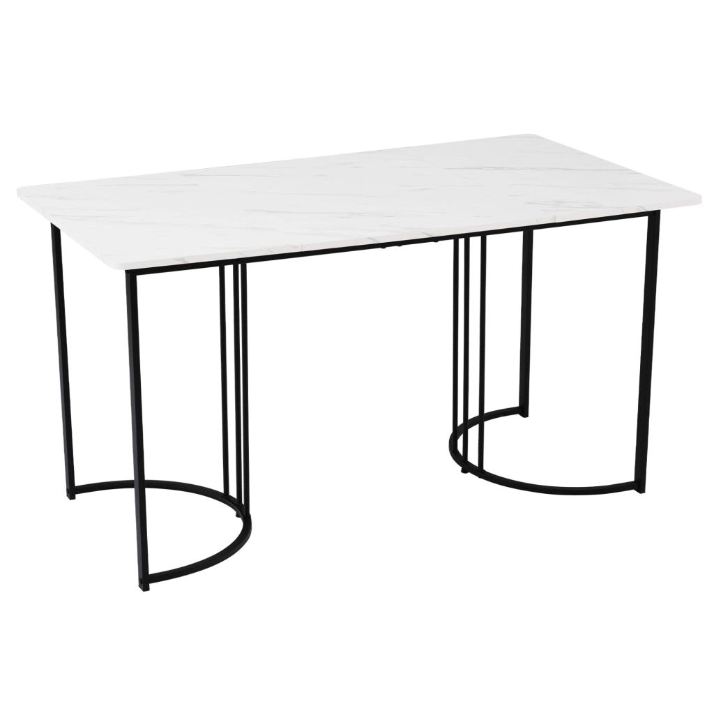 Set tavolo da pranzo 140x80 cm con 4 sedie in velluto nero; piano MDF bianco effetto marmo