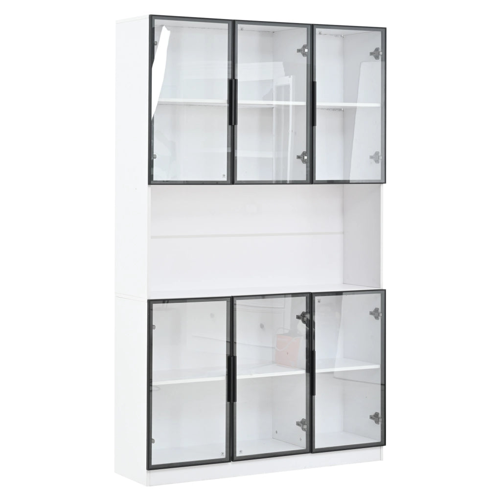 Vetrina con 6 ante in vetro e LED regolabile, chiusura ammortizzata, per soggiorno, MDF bianco, 120 × 34 × 200 cm