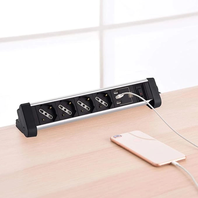 MULTIPRESA DA SCRIVANIA CON INTERRUTTORE 2 posti + 2 Usb - ELECTRALINE