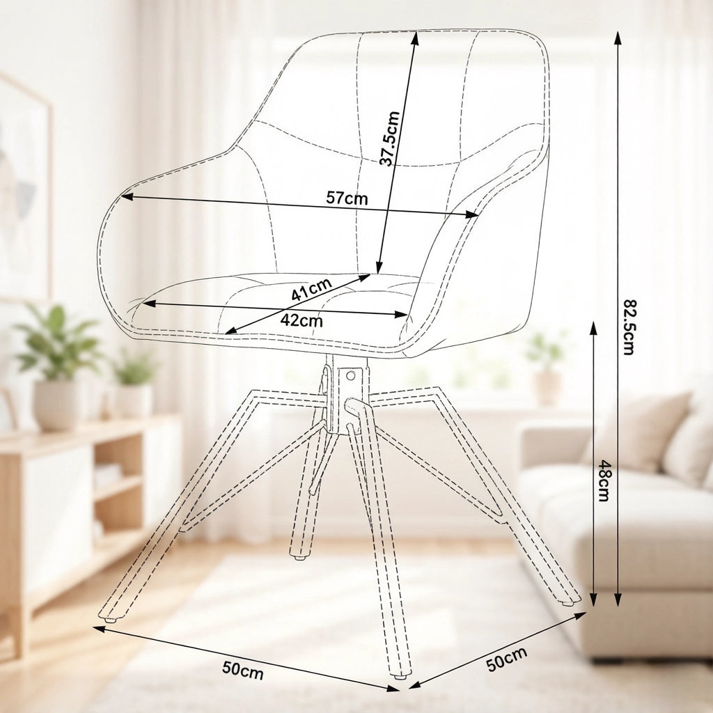 Sedia da pranzo girevole a 360° imbottita con braccioli in velluto nero e metallo 58.5 × 82.5 × 54.5 cm