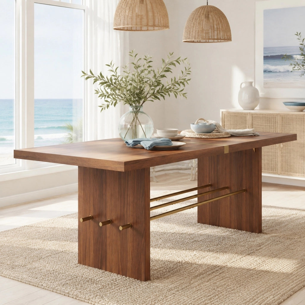 Tavolo da pranzo in MDF noce e oro 180 x 75 cm