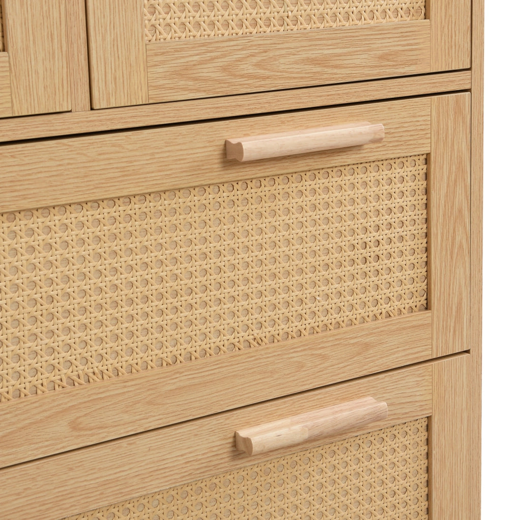 Cassettiera in MDF effetto rattan naturale con 4 cassetti 80x80x38 cm