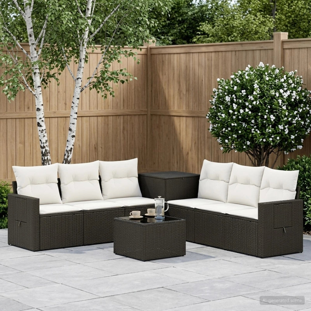 Set di divani 8 pz Nero e Bianco Crema 3448369