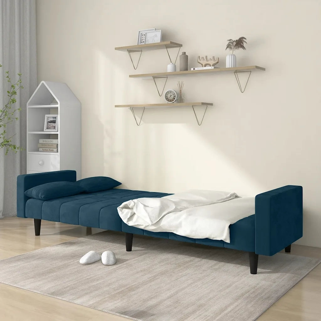 Divano letto | Sof¨¤ letto | Letto singolo a 2 Posti con 2 Cuscini Blu in Velluto