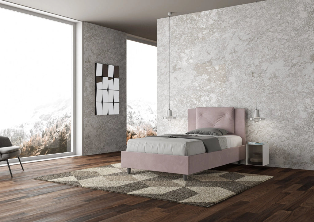 BS COM Letto una piazza e mezza con rete imbottito 120x190 microfibra glicine