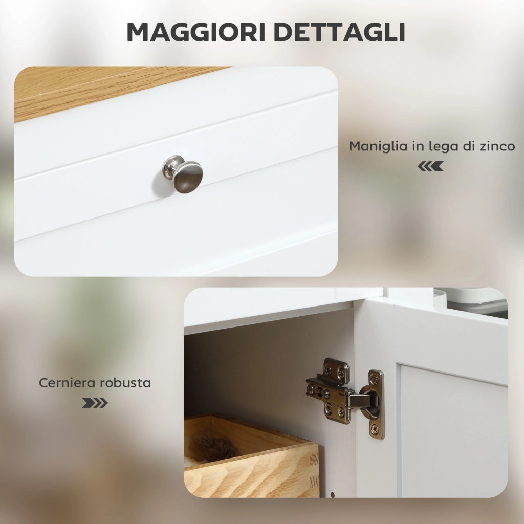 Mobile Cucina con 2 Cassetti e 3 Armadietti, Ante in Vetro e Ripiani Regolabili, 120x40x90 cm, Bianco e Rovere