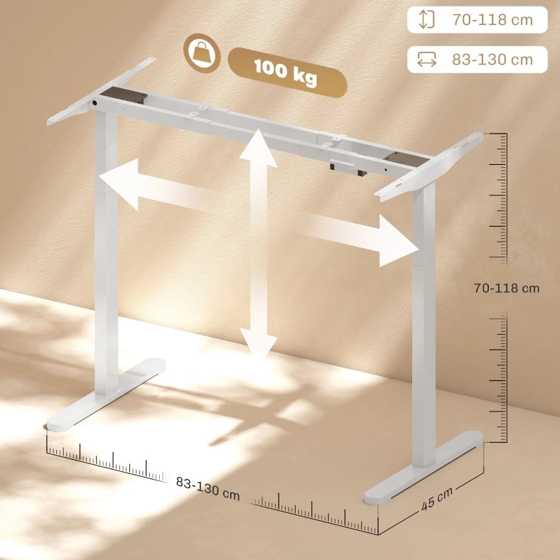 Struttura Scrivania Regolabile Elettricamente con Doppio Motore, Controllo a 3 Memorie, Bianco, Dimensioni 83-130x70-118 cm