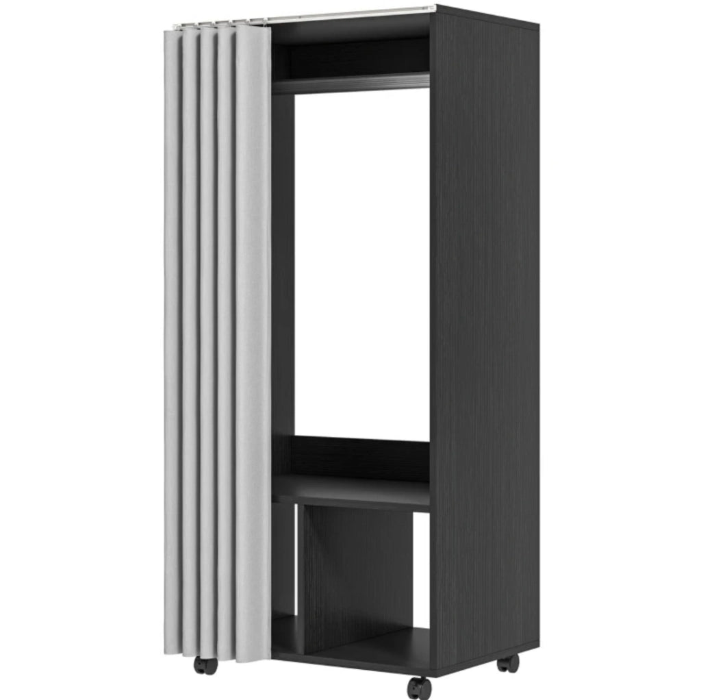 Guardaroba mobile con struttura in truciolato e tenda in tessuto opaco, 60x40x128 cm, nero e grigio