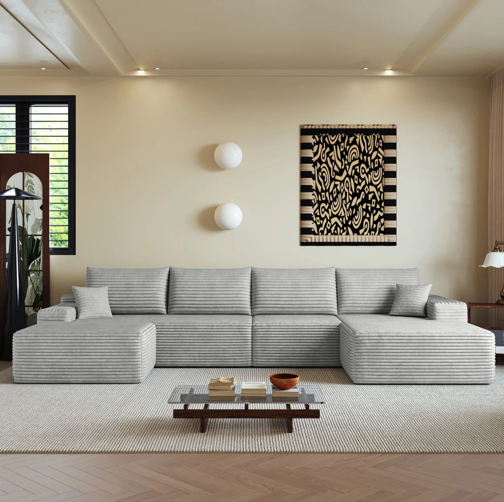 DIVANO in Tessuto Grigio 340x175x83 cm
