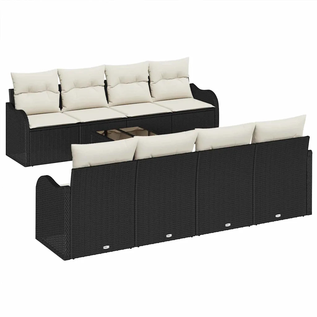 Set Divano da Giardino con cuscino 9 pcs Nero e Crema