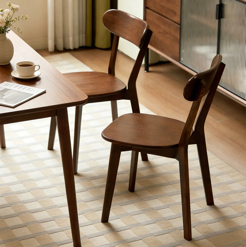 Set di 2 Sedie da Pranzo in Legno Massello con Schienale Curvo e Poggiapiedi Regolabile, Stile Mid-Century, Noce