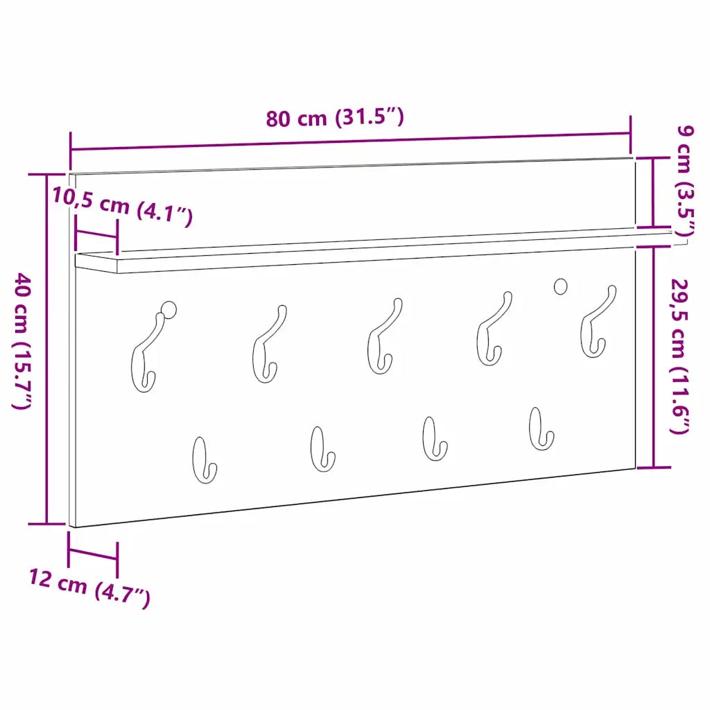 Appendiabiti a muro A parete Rovere artigianale 80 x 40 x 12 cm 874442