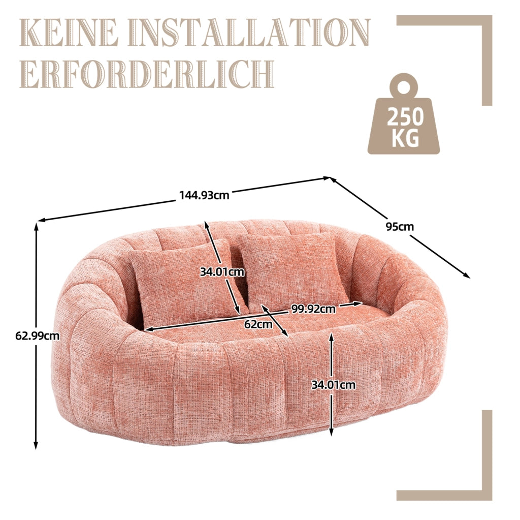 Divanetto ULEVR in ciniglia rosa con imbottitura in schiuma, braccioli e seduta ampia, 150x95x63 cm