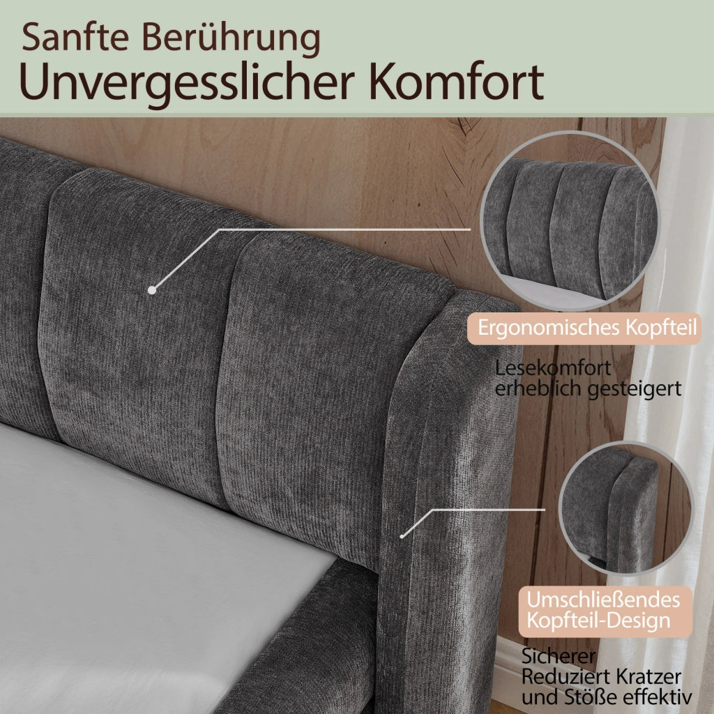 Letto singolo 90 ¡Á 200 cm con testiera imbottita rivestita in ciniglia beige portata fino a 200 kg