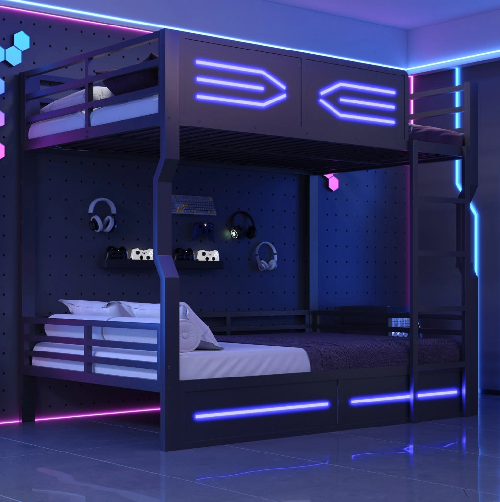 Letto a castello multifunzione 140 x 200 cm con LED nero