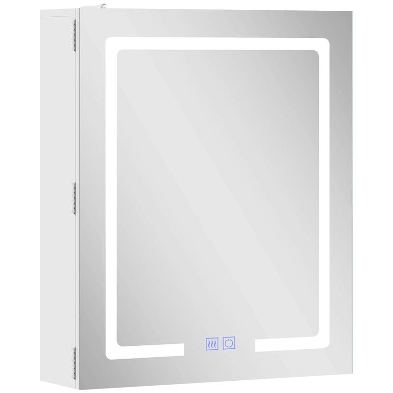 ARMADIETTO BAGNO CON SPECCHIO, LUCE LED REGOLABILE E SISTEMA ANTIAPPANNAMENTO, 50X15X60 CM, BIANCO