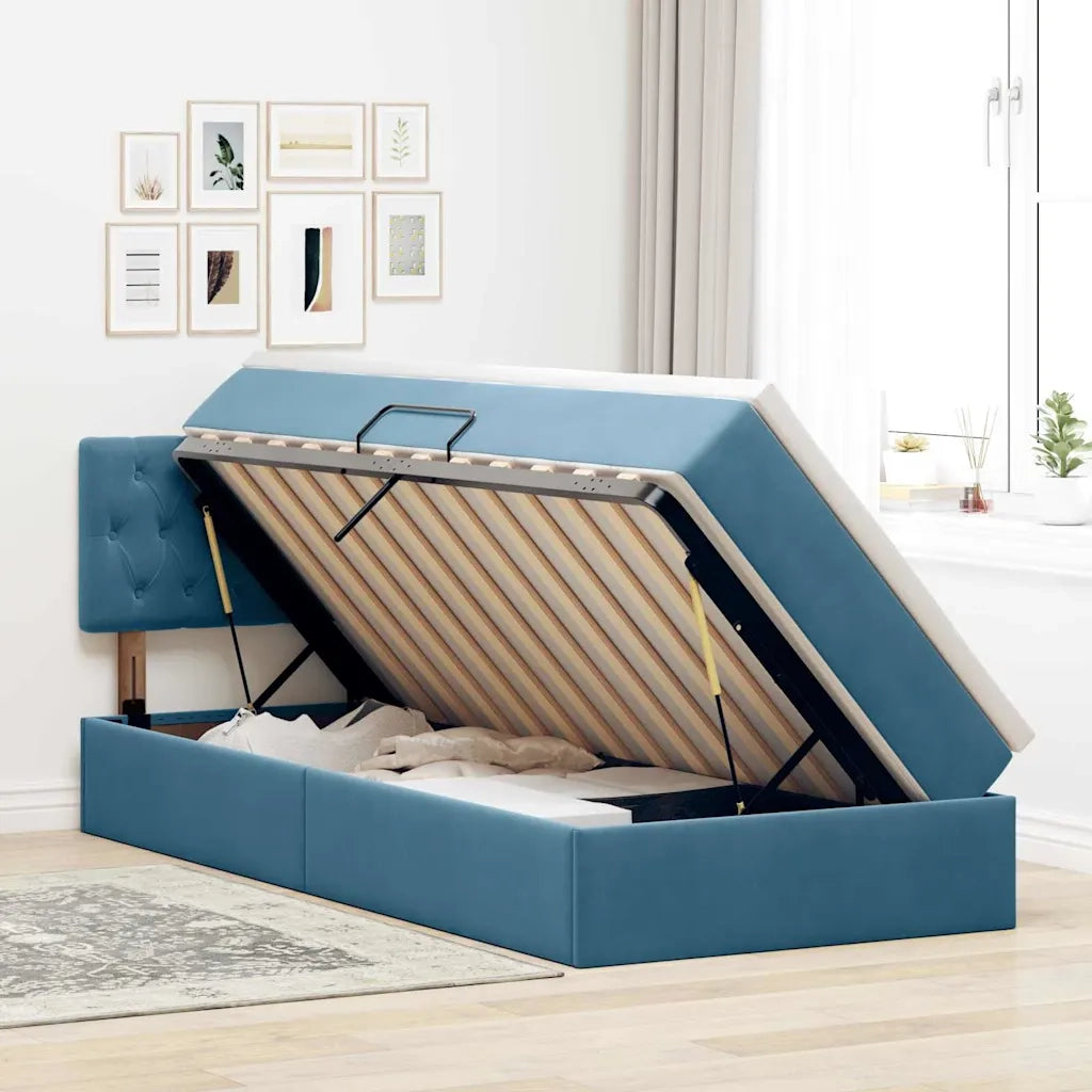 Letto con contenitore e LED Blu Scuro 100 x 200 cm Velluto