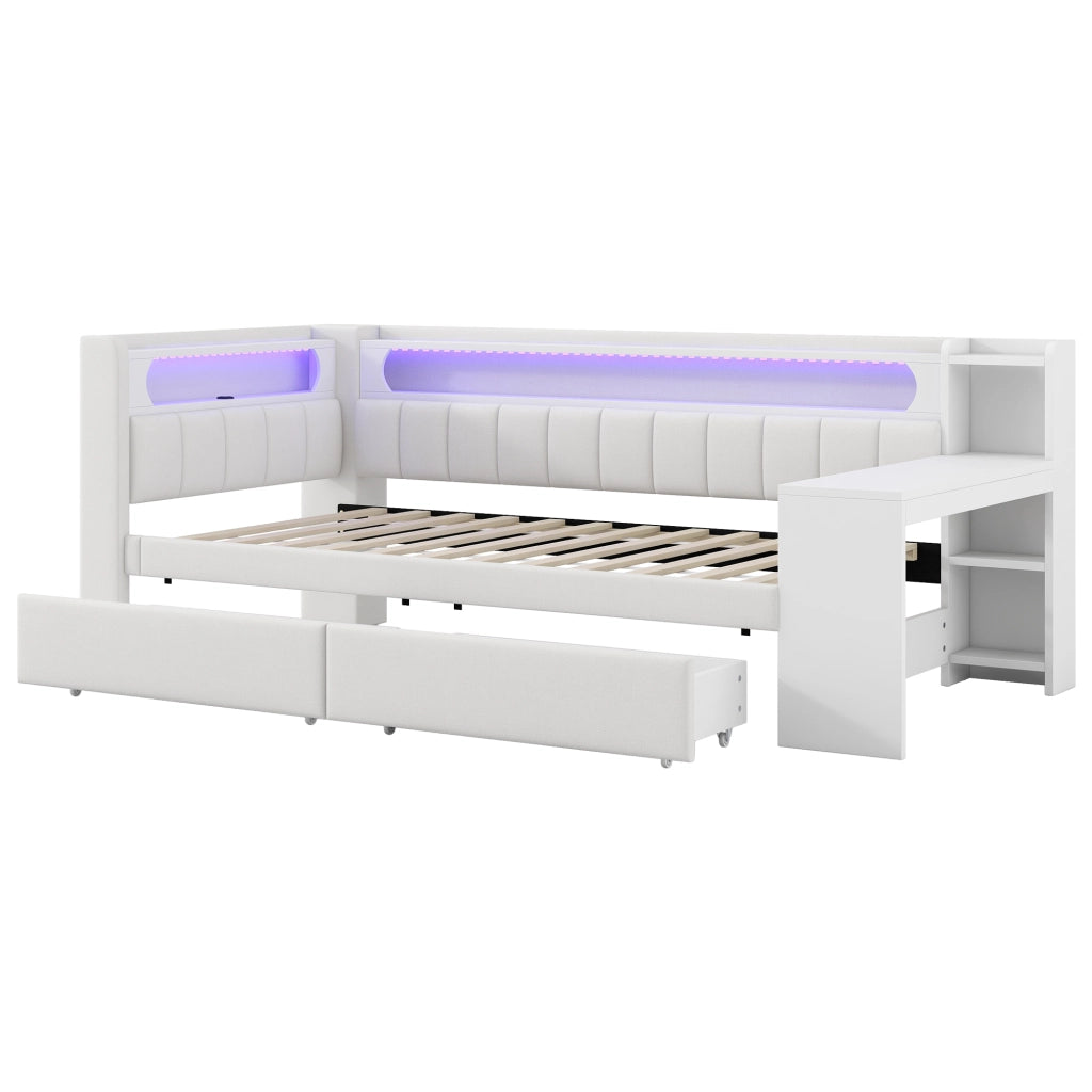 Daybed Imbottito 90x200 cm con LED; USB; Scrivania; Bianco