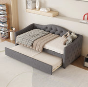 Letto singolo 90x200 cm in lino grigio con letto estraibile, senza materasso