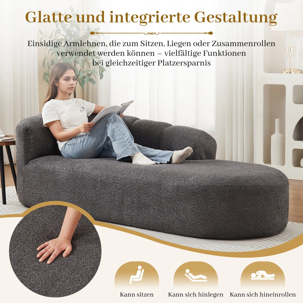 Poltrona chaise longue senza braccioli in ciniglia grigio antracite con schienale ondulato