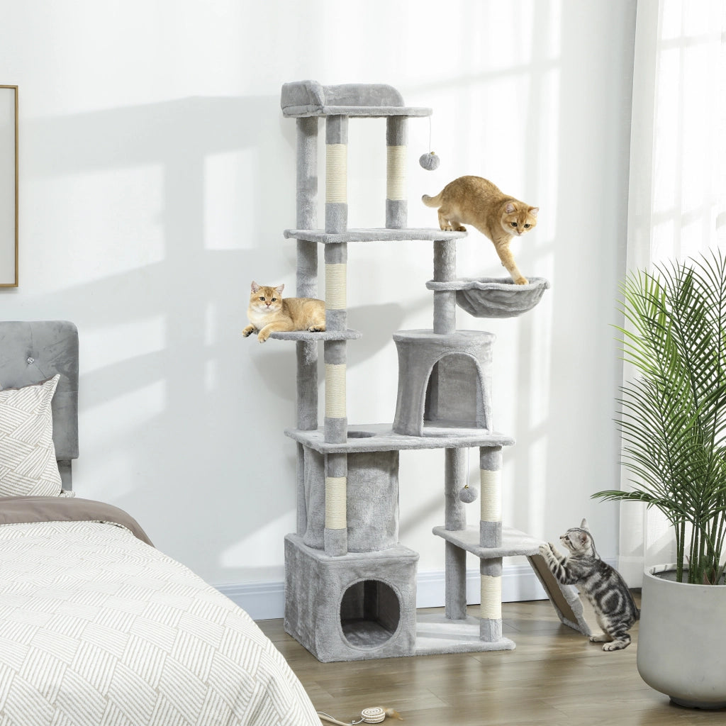 Tiragraffi per Gatti con 2 Casette e Amaca ¨C Xylo ¨C Grigio 60x40x170 cm