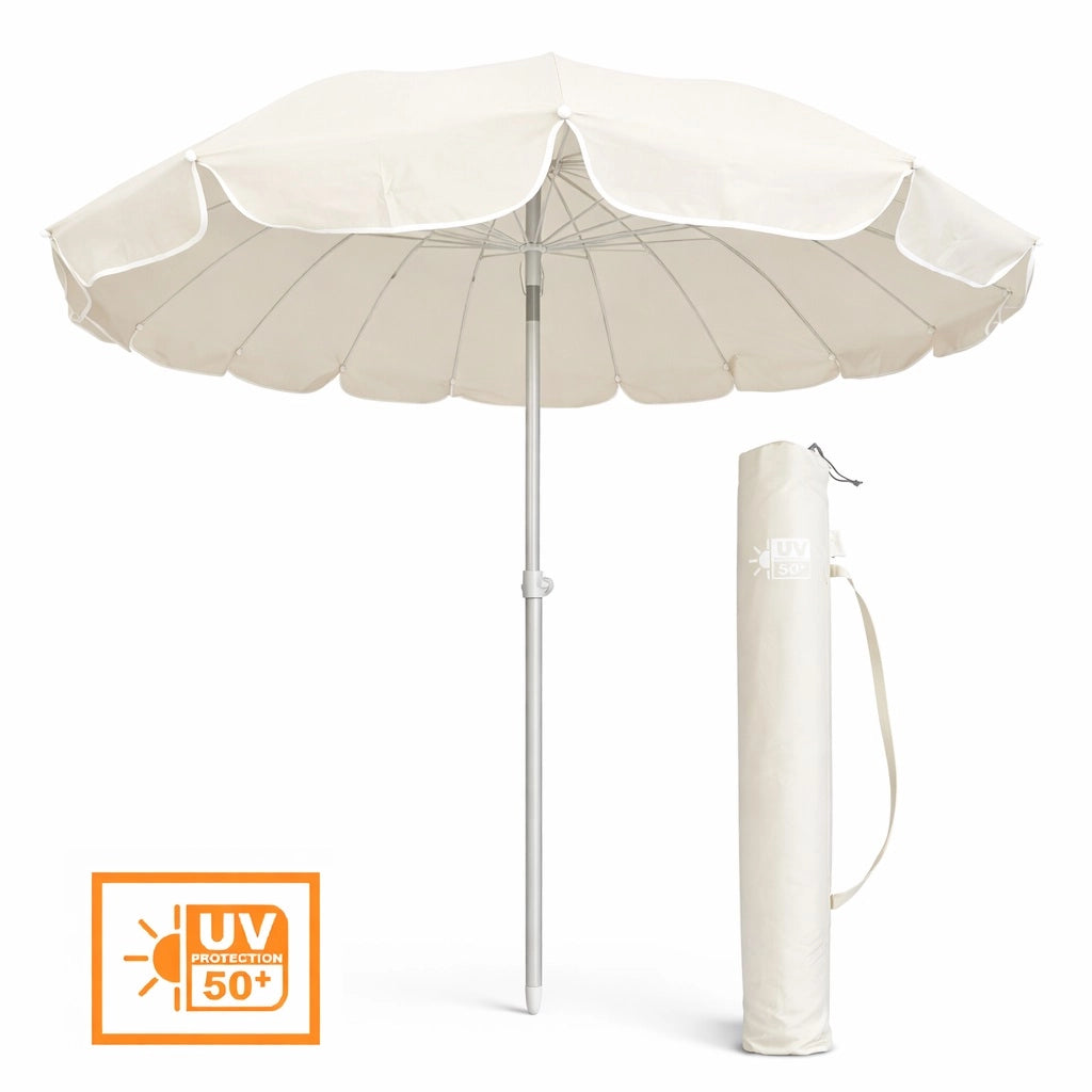 Ombrellone Mare 220 cm Antivento UV50+ 16 Stecche Fibra Palo Alluminio Inclinabile
