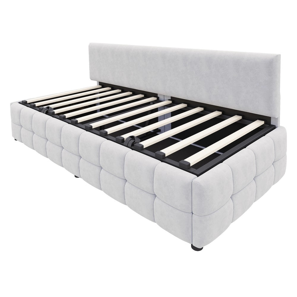 Letto Imbottito Singolo con Contenitore Idraulico ¨C MINIMAL ¨C Velluto Grigio Chiaro 90x200