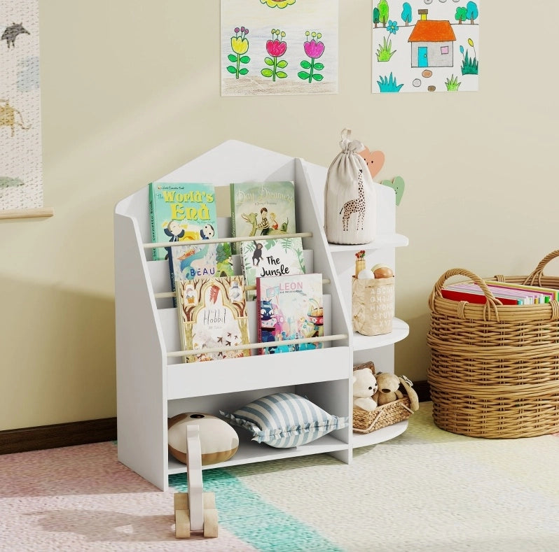 Libreria per bambini 80 x 30 x 79,7 cm in legno bianco, 7 vani salvaspazio