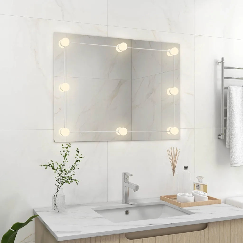 Specchio Parete Rettangolare Senza Cornice con Luci LED Vetro