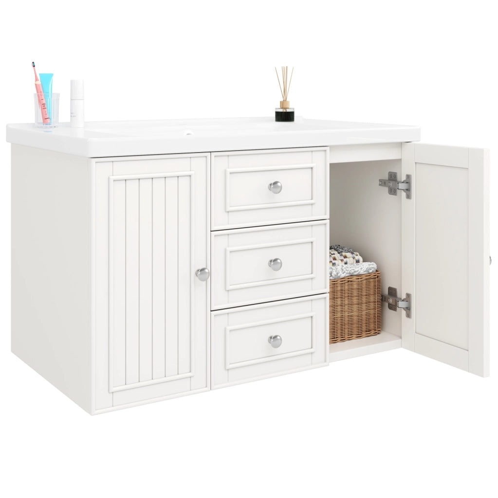 Mobile bagno sospeso 78;5x46 cm bianco MDF con lavabo e 3 cassetti