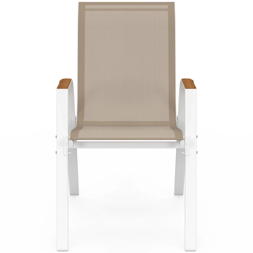 IDMarket - Set di 6 sedie da giardino impilabili NOUMEA in metallo e textilene, bianco e legno