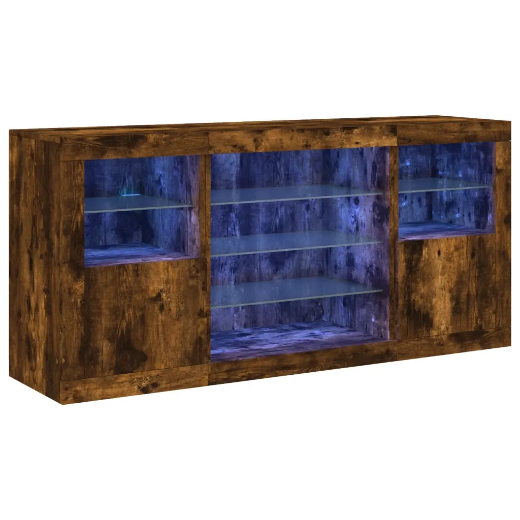 Credenza con Luci LED Rovere Fumo 142,5x37x67 cm