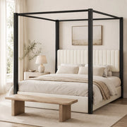 Letto a baldacchino imbottito 180×200 cm in velluto beige e nero